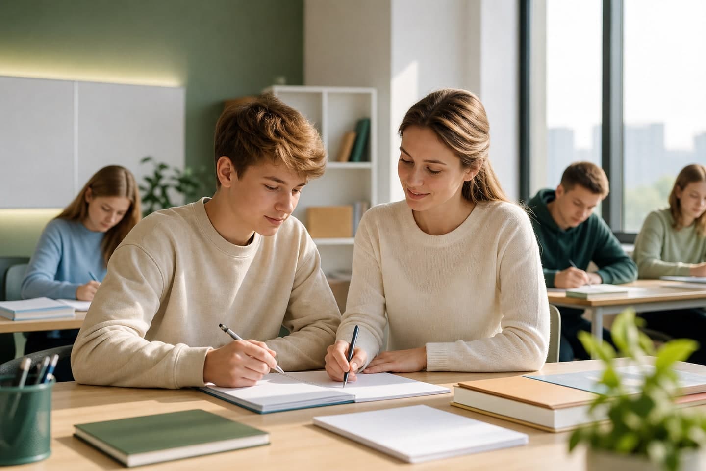 Ученик готовится к экзаменам вместе с преподавателем